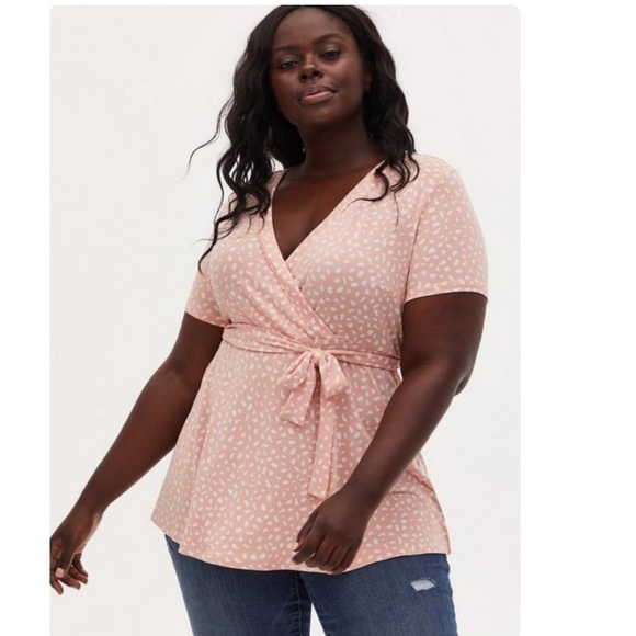 Torrid Knit Crepe Wrap Peplum Top 2X - Picture 1 of 11